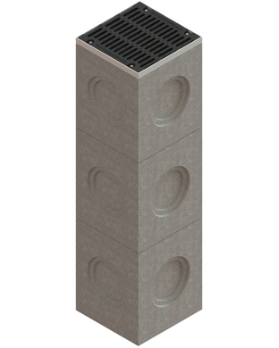 Дощоприймач секційний бетонний Mega 520x510 H650 розтруб 315 верхня частина з решіткою чавунною щілинною E600