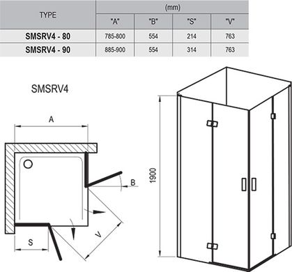 Душова кабіна SMARTLINE SMSRV4-80 Transparent, RAVAK
