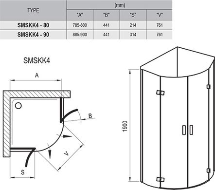Душова кабіна напівкругла SMARTLINE SMSKK4-80 Transparent, RAVAK