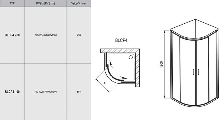 Душова кабіна напівкругла BLIX BLCP4-90 Transparent, (3B270C00Z1) RAVAK