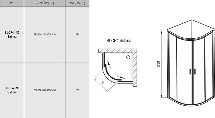 Душевая кабина полукруглая BLCP4-90 SABINA Transparent, (3B270C40Z1) RAVAK