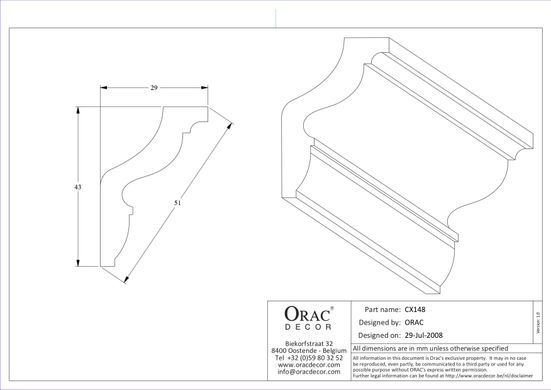Карниз гладкий Orac Decor CX148 Дюрополимерный