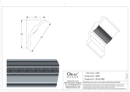 Карниз з орнаментом гнучкий Orac Decor C302F Поліуретановий