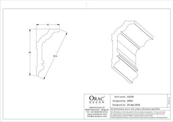 Карниз гладкий Orac Decor CX176 Дюрополимерный