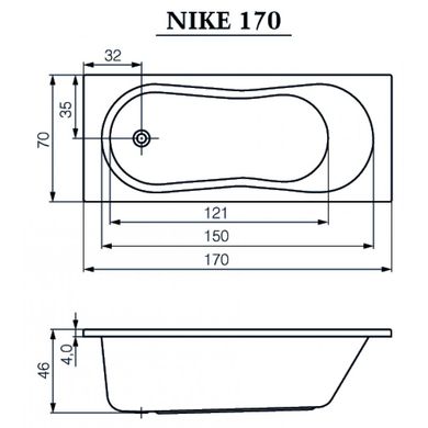 Ванная прямоугольная Nike170x70, Cersanit