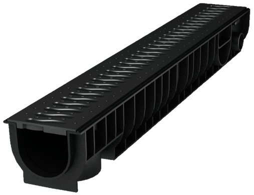 Комплект: лоток водоотводный Ecoteck Standart DN 100.95 h99 с решеткой 100 пластиковой Волна (черной)