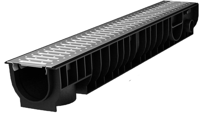 Комплект: лоток водоотводный Ecoteck Standart DN 100.95 h99 с решеткой 100 стальная штампованая (с отверстиями)