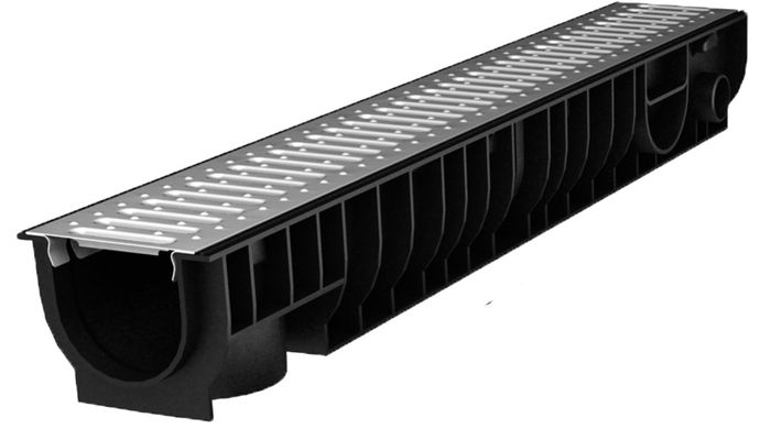 Комплект: лоток водоотводный Ecoteck Standart DN 100.125 h129 с решеткой 100 стальная штампованая (с отверстиями)